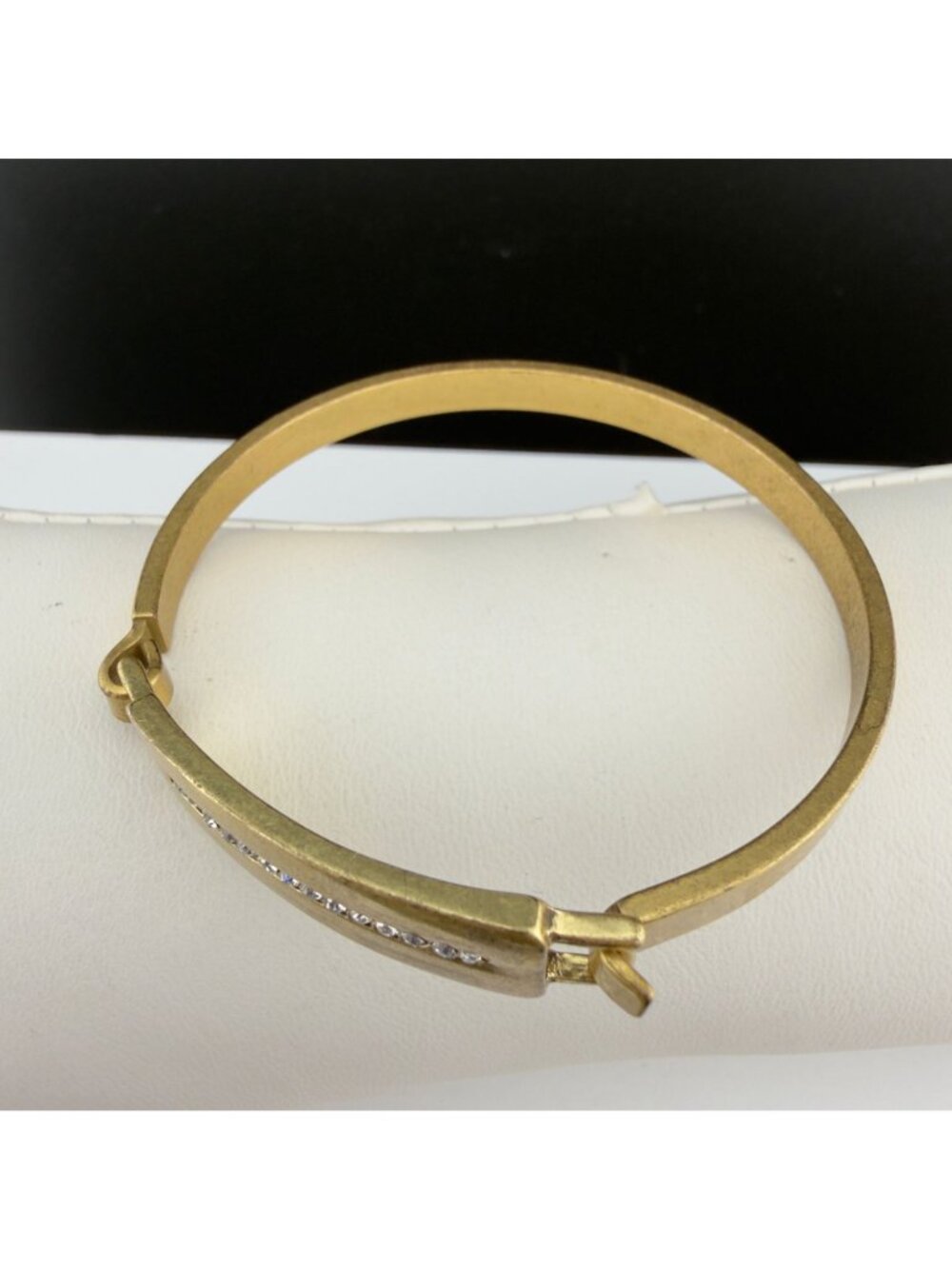 J.Crew Gold Tone Crystal Bangle Bracelet Brushed Minimalist Classic - Picture 7 of 8